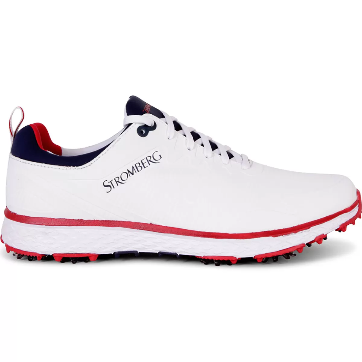Cheap Stromberg Men's Tempo Waterproof Spiked Golf Shoes White/Navy/Red