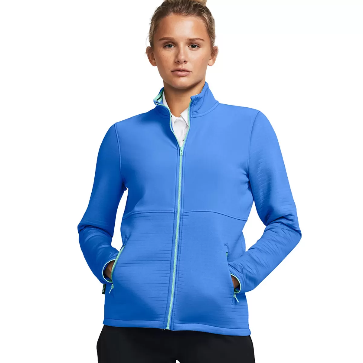 Best Sale Under Armour Ladies Storm Daytona Full Zip Golf Jacket Water/Neo Turquoise/Silver