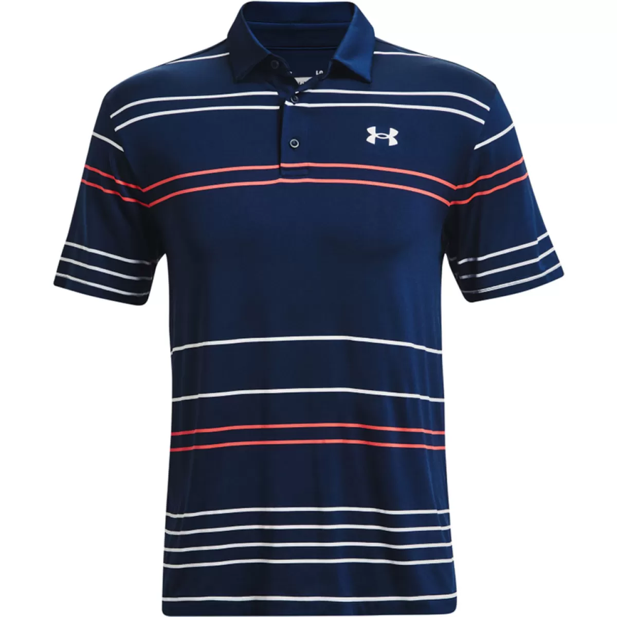Clearance Under Armour Men's Playoff 2.0 Pitch Stripe Stretch Golf Polo Shirt Academy/Rush Red/White