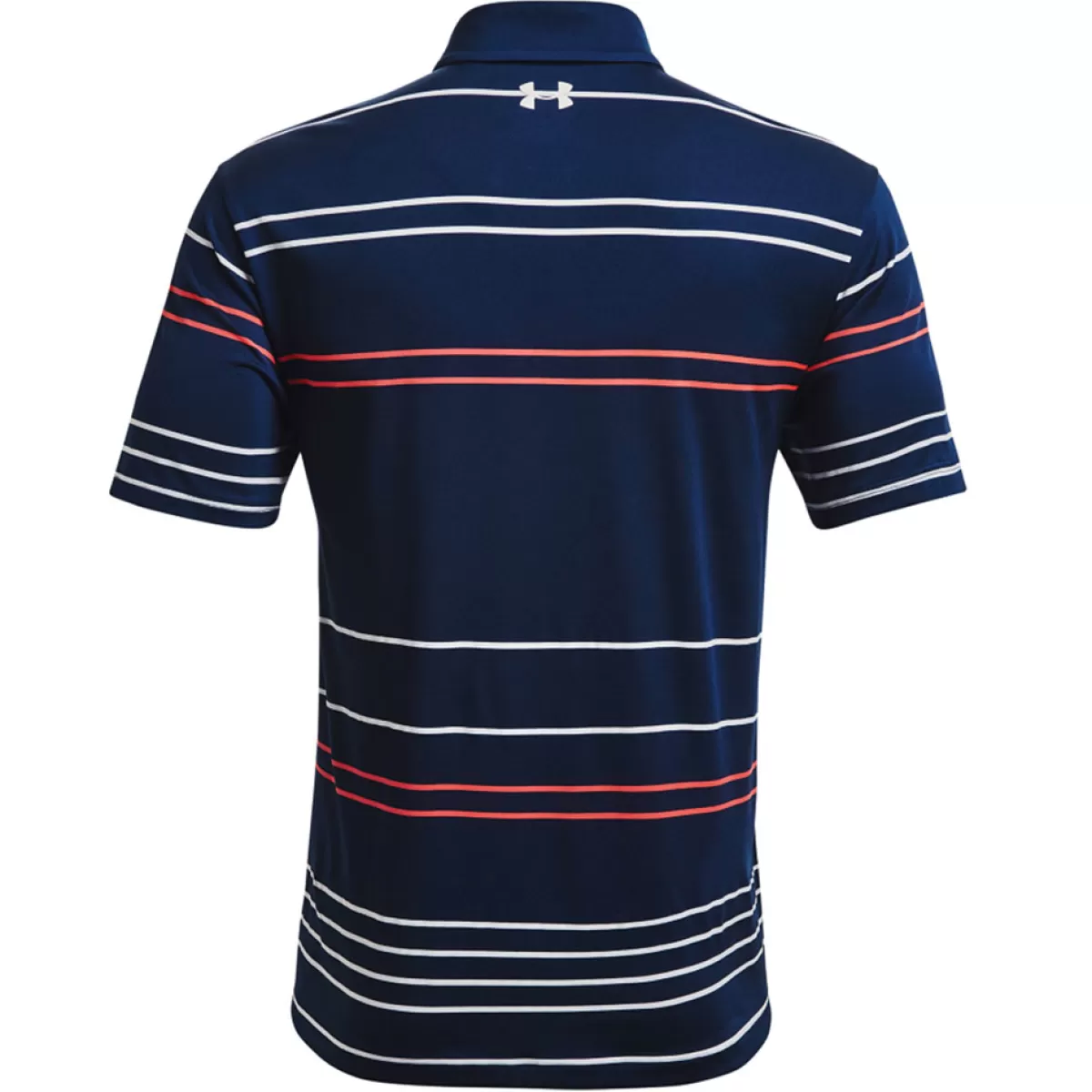 Clearance Under Armour Men's Playoff 2.0 Pitch Stripe Stretch Golf Polo Shirt Academy/Rush Red/White