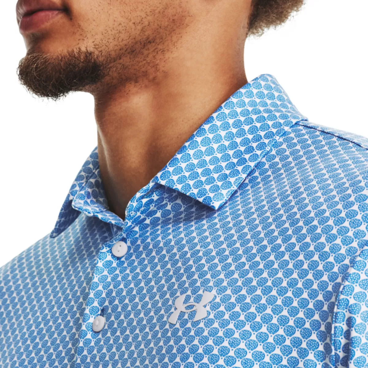 Cheap Under Armour Men's Playoff 3.0 Balloon Printed Golf Polo Shirt White/Cosmic Blue/White
