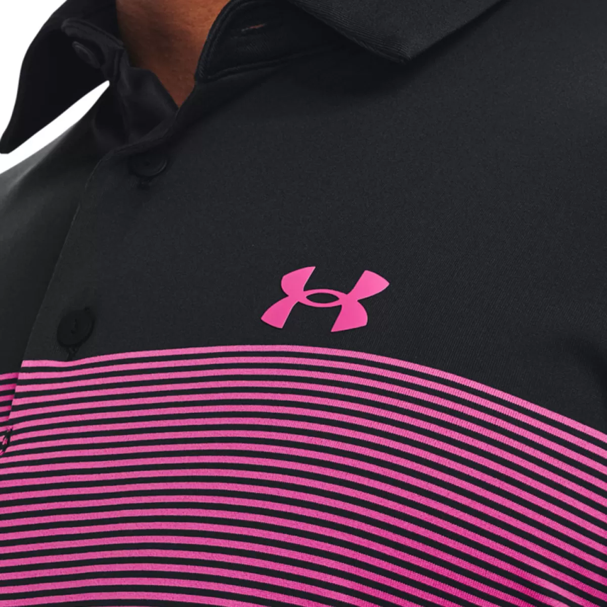 New Under Armour Men's Playoff 3.0 Low Round Stripe Golf Polo Shirt Black/Jet Gray/Rebel Pink